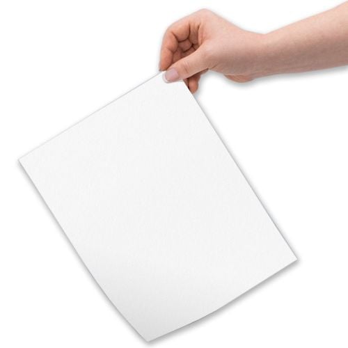 A blank 8.5" x 11" full-sheet (1-up) peel-and-stick printable label, indicating its smooth surface and larger size suitable for custom printing and labeling.