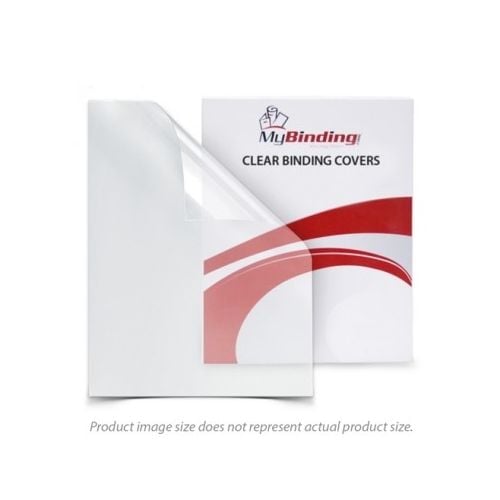 8.5" x 14" Clear Covers - 100pk (Legal Size) showing a clear binding cover with a red and white paper insert behind it.