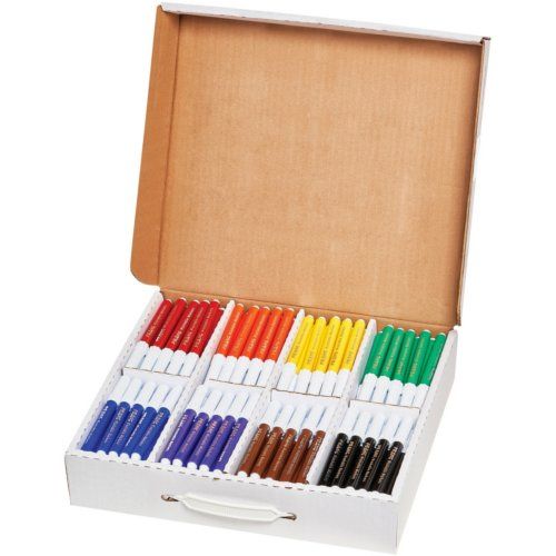 Prang Bullet Tip Washable Master Pack Art Markers - Bullet Marker Point Style - Violet, Black, Green, Orange, Purple, Yellow, Red, Brown Water Based Ink - White Barrel - 8 / Case