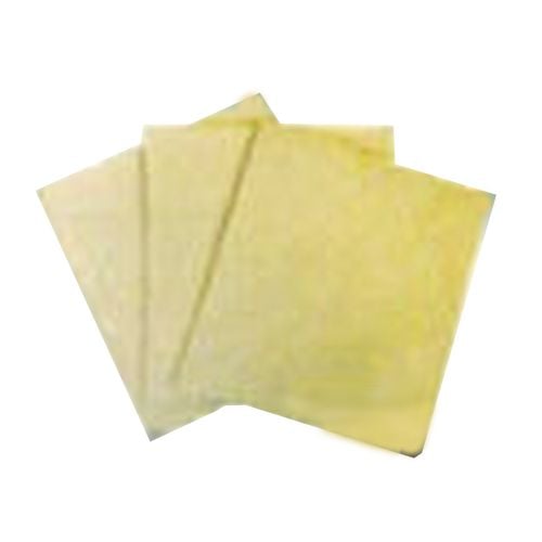 Three slightly overlapping yellow sheets resembling Aamstamp 5 3/8" Holding Pads, with a soft texture and uniform rectangular shape.