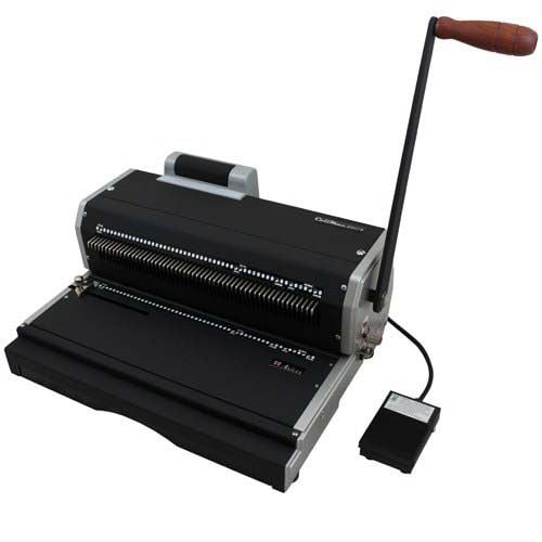 An Akiles CoilMac ER+ Plus Oval Hole Coil Binding Machine with a manual lever and foot pedal.