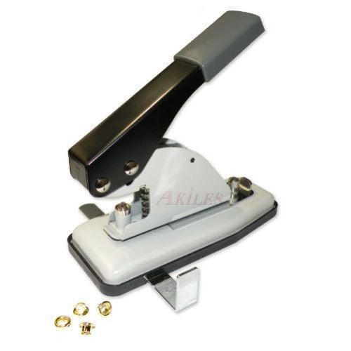 Akiles Hand Held Eyelet Punch with Guide for precise hole punching and eyelet fastening, shown with gold eyelets.