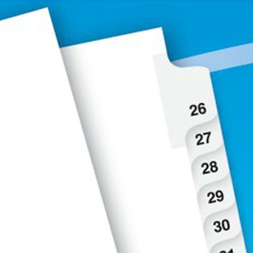 Avery 26-50/TOC Legal 11" x 8.5" Avery Style Collated Dividers featuring numbered tabs for organizing documents.