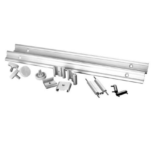 Components of a Banner Trak Sign Hanging Kit, including aluminum tracks, brackets, screws, and adjustable hooks for secure banner installation.