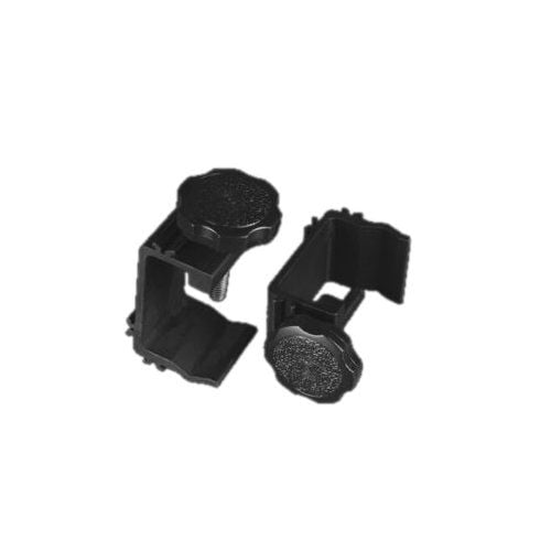 Two pieces of the Banner Trak Universal Mount Kit in black, showing the adjustable clamp design for secure banner mounting.