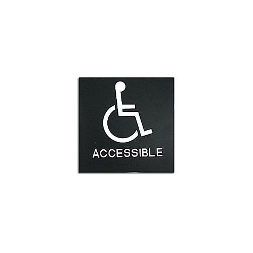 Black 8" x 8" Handicap Accessible ADA Sign with a white wheelchair symbol and bold 'ACCESSIBLE' text on a sleek black background.