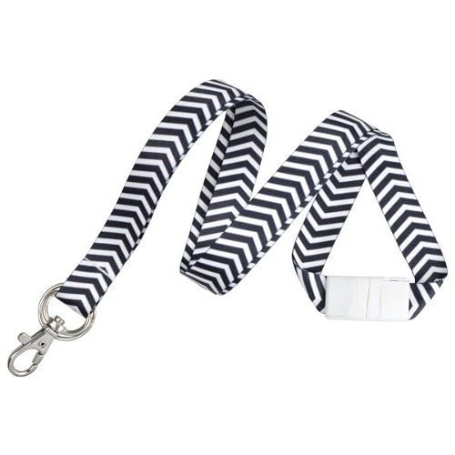 Black and White ZigZag Pattern Fashion Lanyard with Trigger Hook and Split Ring - 100pk Image 1
