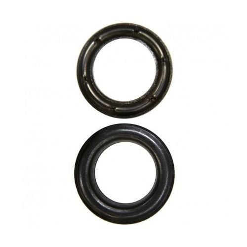 Black Oxide Grommets, one with a ribbed design and the other with a smooth finish, displayed side by side.
