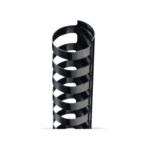 Black Plastic 24 Ring Legal Binding Combs used for securing documents in a spiral binding format.