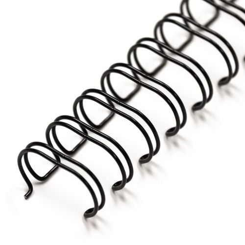 Close-up of a black 3:1 pitch twin loop wire binding coil, showing its double-loop design and smooth metal finish.