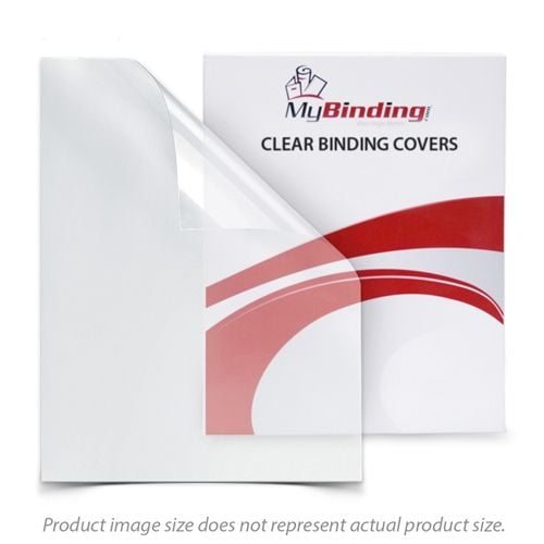 7mil Crystal Clear 8.5" x 11" Letter Size Binding Covers - 100pk, featuring a clear cover with a red and white design background from MyBinding.