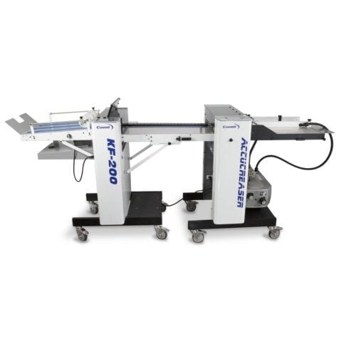 Count AccuCreaser Air Modular Digital Creasing Machine w/ KF200 Knife Folder, showcasing its advanced folding and creasing functionality on a mobile frame.