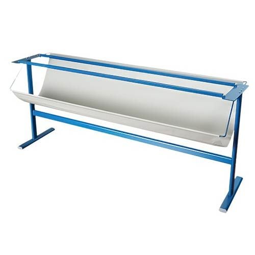A blue metal Dahle 799 Stand designed to support the Model 472 Premium Rolling Trimmer, featuring a sturdy frame with a white paper catch tray.