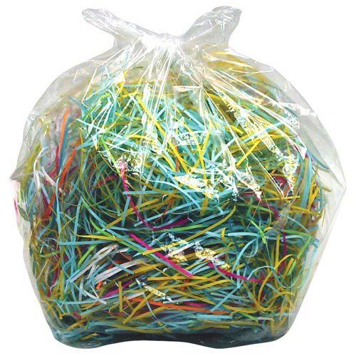 A clear plastic bag filled with colorful shredded paper, compatible with Dahle Shredder Bags for 403xx, 413xx, 503xx, 404xx, 414xx, 504xx Shredders.