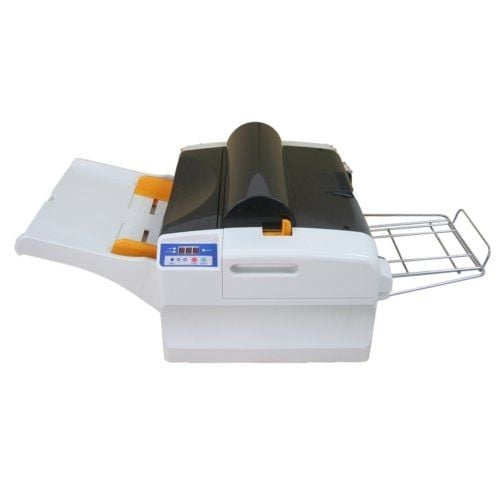 The Revo-Office 12 Automatic Roll Laminator with Feeder and Cutter, featuring a sleek design with a paper tray and integrated cutter.