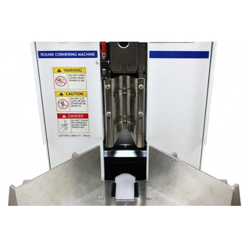 A Front view of the Akiles Diamond 6 or 7 Micro Adjustable Side Guide Set with visible safety warnings and cutting mechanism