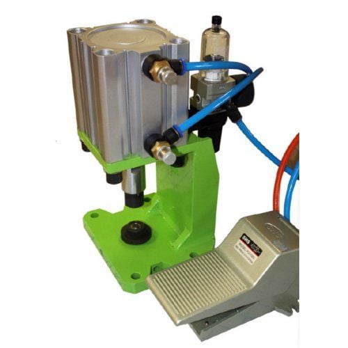 Econo Air Pneumatic Grommet Press with #2 Die featuring a green base and foot pedal control for easy operation.