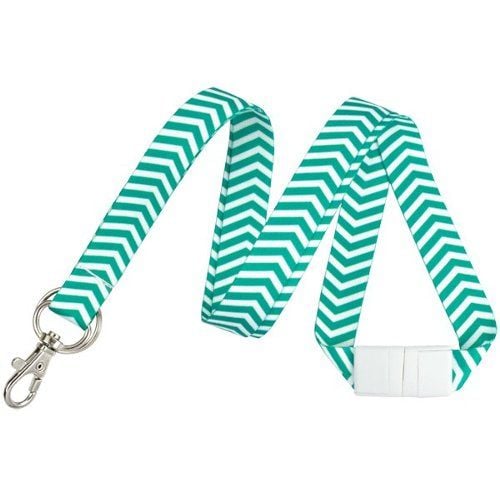 A vibrant emerald and white zigzag pattern fashion lanyard featuring a sturdy trigger hook and split ring, designed with a smooth fabric finish.