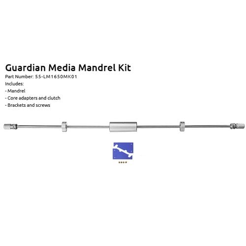 An Extra Media Mandrel Kit for Guardian 65 Laminators, showing the mandrel, core adapters, clutch, and mounting brackets with screws.