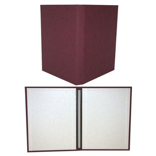 Fastback Maroon 8.5" x 11" Suede Hard Covers displayed with a closed front view and an open interior showing a smooth, white lining and reinforced spine.