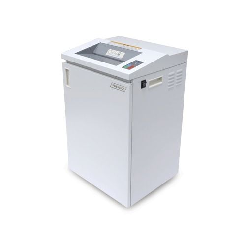 A sleek Formax FD 8304CC Deskside P-5 High-Security Cross-Cut Office Paper Shredder designed for efficient and secure document disposal in office settings.