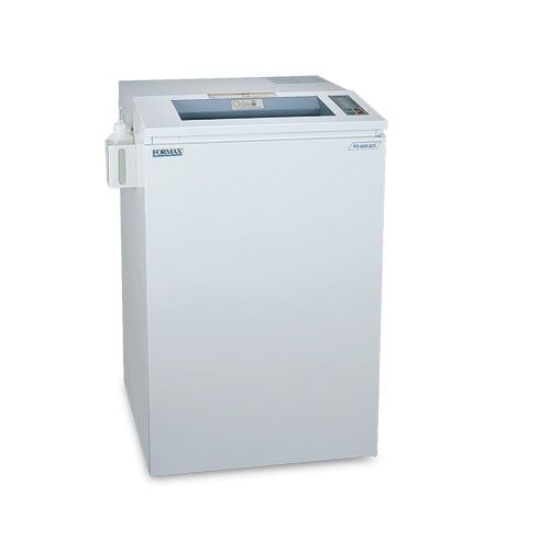 A front-facing view of the Formax OnSite FD 8652cc AutoOiler Office Shredder, a high-capacity industrial paper shredder designed for efficient office use.