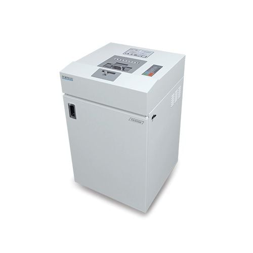A white Formax OnSite FD 87SSD Cross-Cut Multimedia Office Shredder designed for secure shredding of sensitive documents and media in office environments.