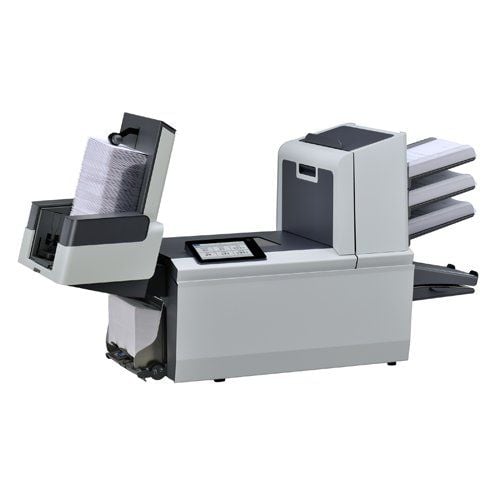 The Formax FD 6308 Series Fully Automatic Folder/Inserter, featuring multiple feed trays and a compact design for efficient mid-volume document processing.