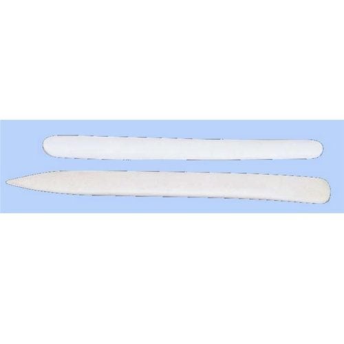 Two white Creasing and Folding Bone tools, one with a pointed end and the other rounded, displayed horizontally on a light blue background.