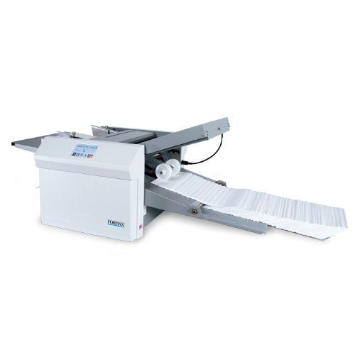 The Formax FD 386 Automatic Paper Folder, shown folding a stack of paper with precision.