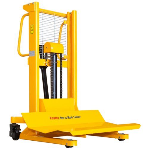 Yellow Foster On-A-Roll Lifter Power Low Profile Grande Max designed for lifting and transporting heavy rolls with ease.