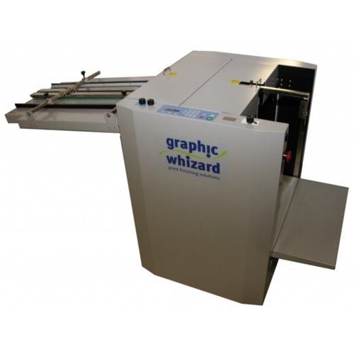 A Graphic Whizard PT-330PF Automatic Pile Feeder, featuring a compact design with a control panel, feeding tray, and adjustable guides for efficient print finishing tasks.