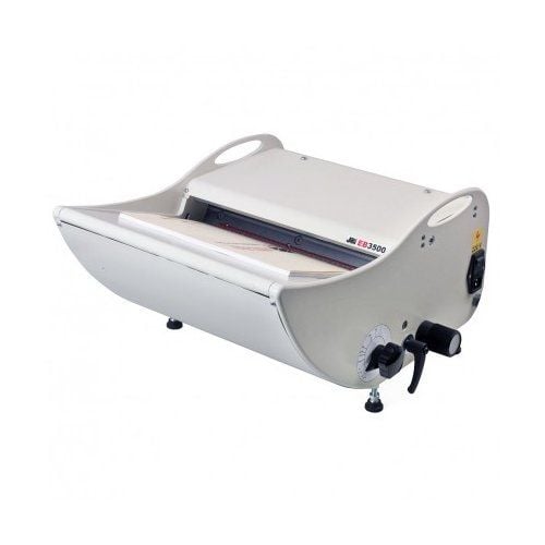 The James Burn EB5000 19-1/2" Electric Wire Closer, a compact and efficient binding machine featuring a sleek design with a curved body and manual adjustment knob.