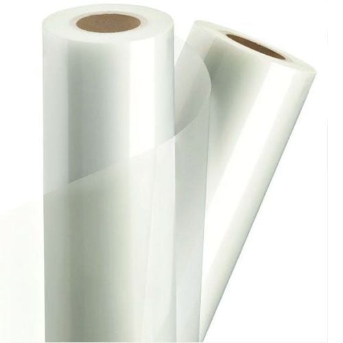 Two rolls of 3 Mil Gold-Lam Matte Low Melt Laminating Film (3" Core) with a smooth, transparent finish.