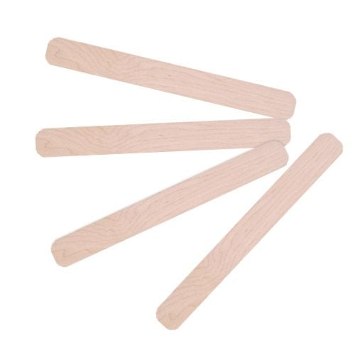 Wooden Lassco Wizer Drill Strips arranged in a scattered pattern, showcasing their smooth, flat design and rounded edges.