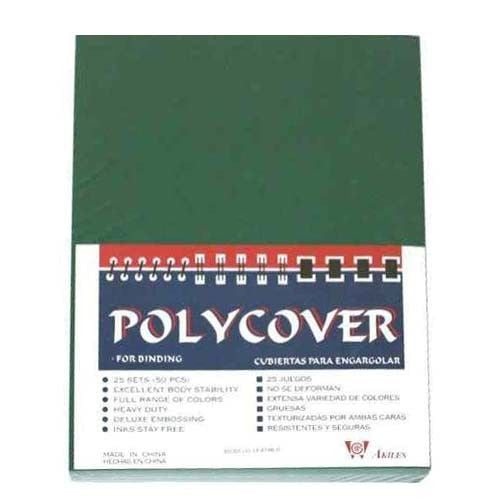 A green 5.5" x 8.5" Leather Grain Poly Binding Covers - 50pk (Half Letter Size) package labeled "POLYCOVER" for binding purposes.