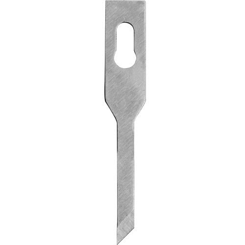 Close-up of a single Logan WA-20 Foamwerks Circle Cutter Replacement Blade with a pointed edge and mounting slot for precision cutting tools.