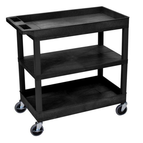 Luxor 35.25"W x 36.25"H Black 2-Tub/1-Flat Middle Shelf Utility Cart Image 1