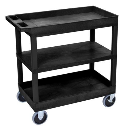 Luxor 35.25"W x 37.25"H Black 2-Tub/1-Flat Middle Shelf Utility Cart Image 1