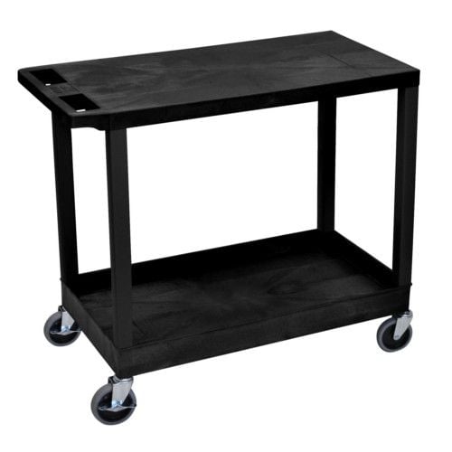 Luxor EC21-B 32.5" High Black Utility Cart (1 Flat Top/1 Tub Bottom Shelves) Image 1