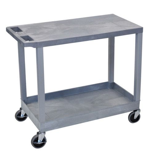 Luxor EC21-G 32.5" High Gray Utility Cart (1 Flat Top/1 Tub Bottom Shelves) Image 1