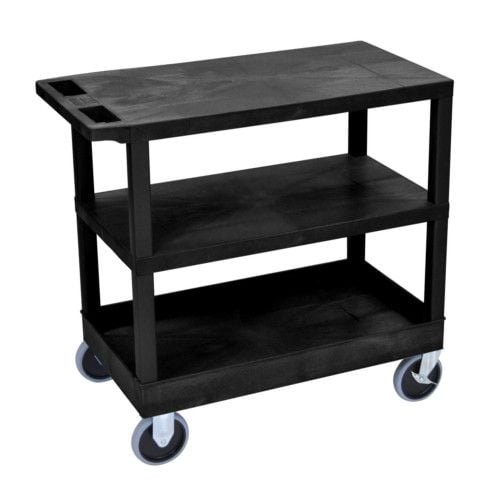 Luxor EC221HD-B 35.5" High Black Utility Cart (2 Flat Top/Middle and 1 Tub Bottom Shelves) Image 1