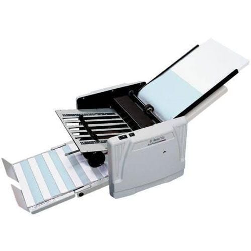 Martin Yale 1217A Autofolder 12" x 17" Paper Folding Machine with adjustable paper guides and extended paper trays for efficient high-volume folding tasks.