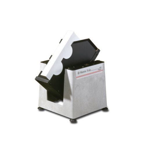 Martin Yale 400 Tabletop Jogger with a compact design, shown angled to display its paper-aligning slots for efficient document preparation. Martin Yale 400 Tabletop Jogger with a compact design, shown angled to display its paper-aligning slots for efficient document preparation.