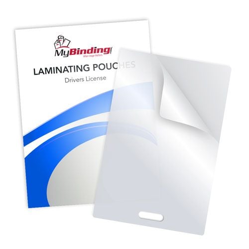 Matte Clear Driver's License Pouches w Short Side Slot displayed with a transparent overlay and packaging in the background.