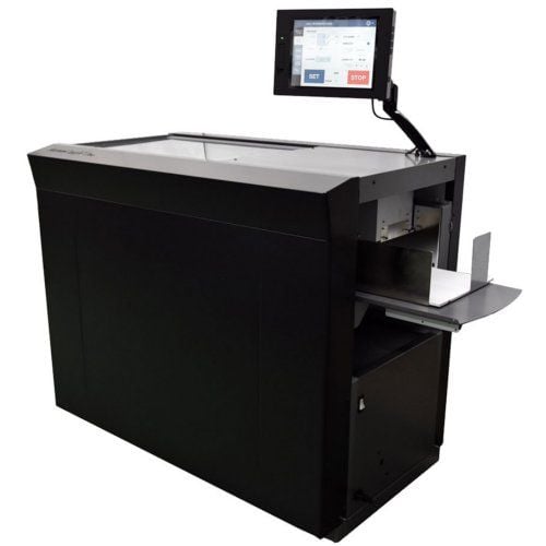 MBM AeroCut XP Digital Finishing System for Slitting, Cutting, Creasing, & Perforating with touchscreen control interface and precision output tray.