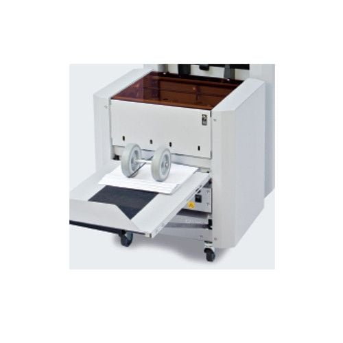 MBM Trimmer for Sprint 3000 and 5000 with open tray and feed wheels for precise paper cutting and trimming.