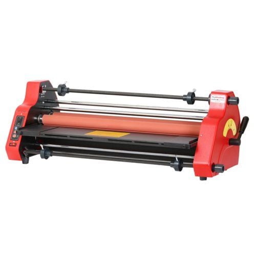 The MyBinding MY2700L Premium 27" School Laminator, a red, heavy-duty laminating machine designed for educational and office use.