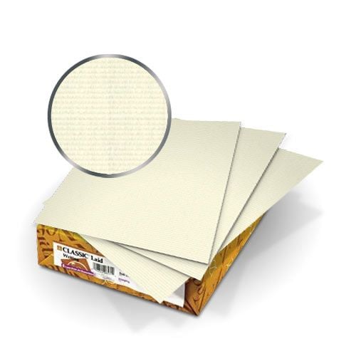 Natural White Classic Laid 80lb Covers showcasing the textured finish and sturdy paper stock.