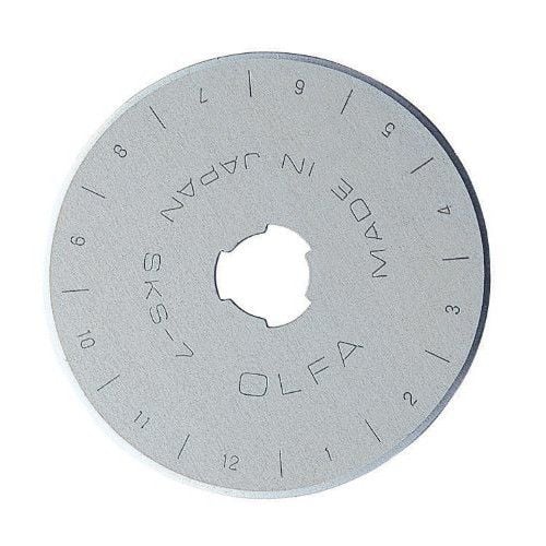 OLFA 45mm Rotary Replacement Blade for RTY-2/DX and RTY-2/G, a durable, straight-edged blade ideal for precise cutting tasks.